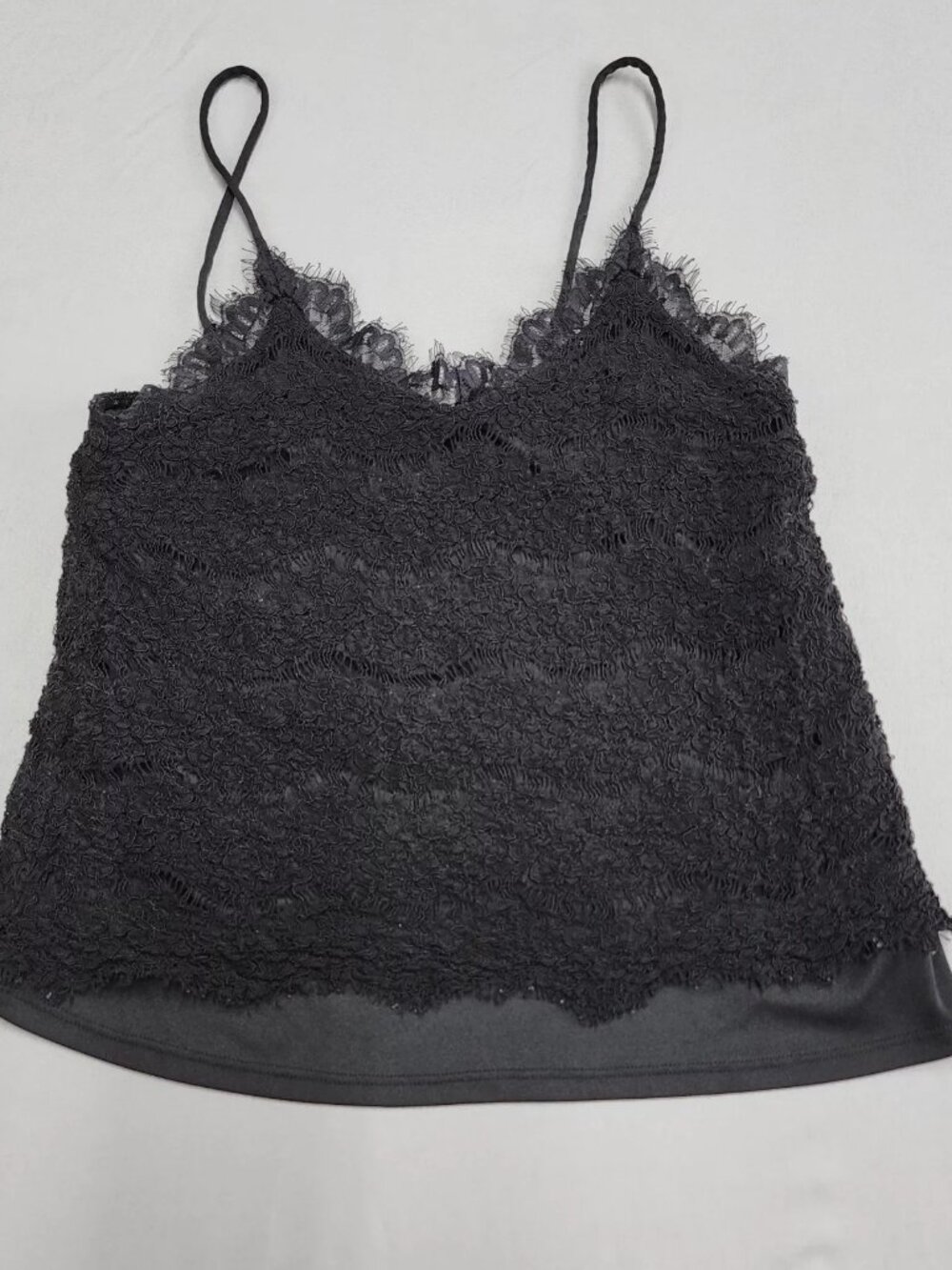 Monteau Los Angeles Womens Size S Black Lace Camisole V Neck Adjustable Straps